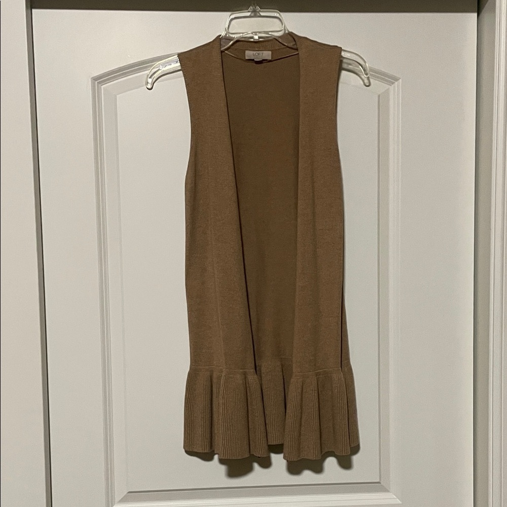 LOFT Tan Open-Front Sweater Vest